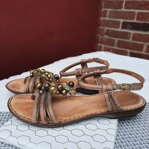 Clarks Bauble Beaded Strappy Flat Comfort Leather Sandals 7.5